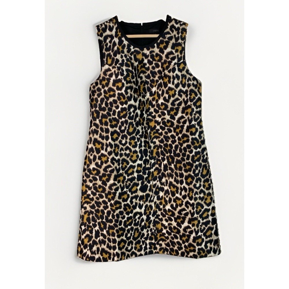 J. Crew Women's 6 Ivory Black Gold Sleeveless A-Line Leopard Animal Print Dress